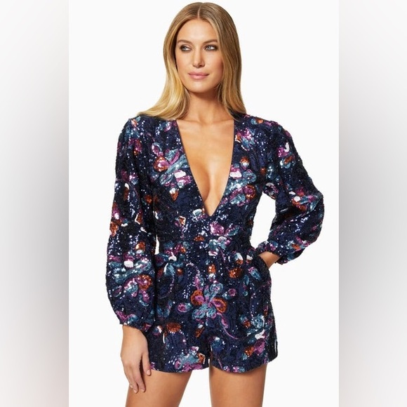 $595 Ramy Brooke Sabrina Sequin Romper 0 - Picture 1 of 6